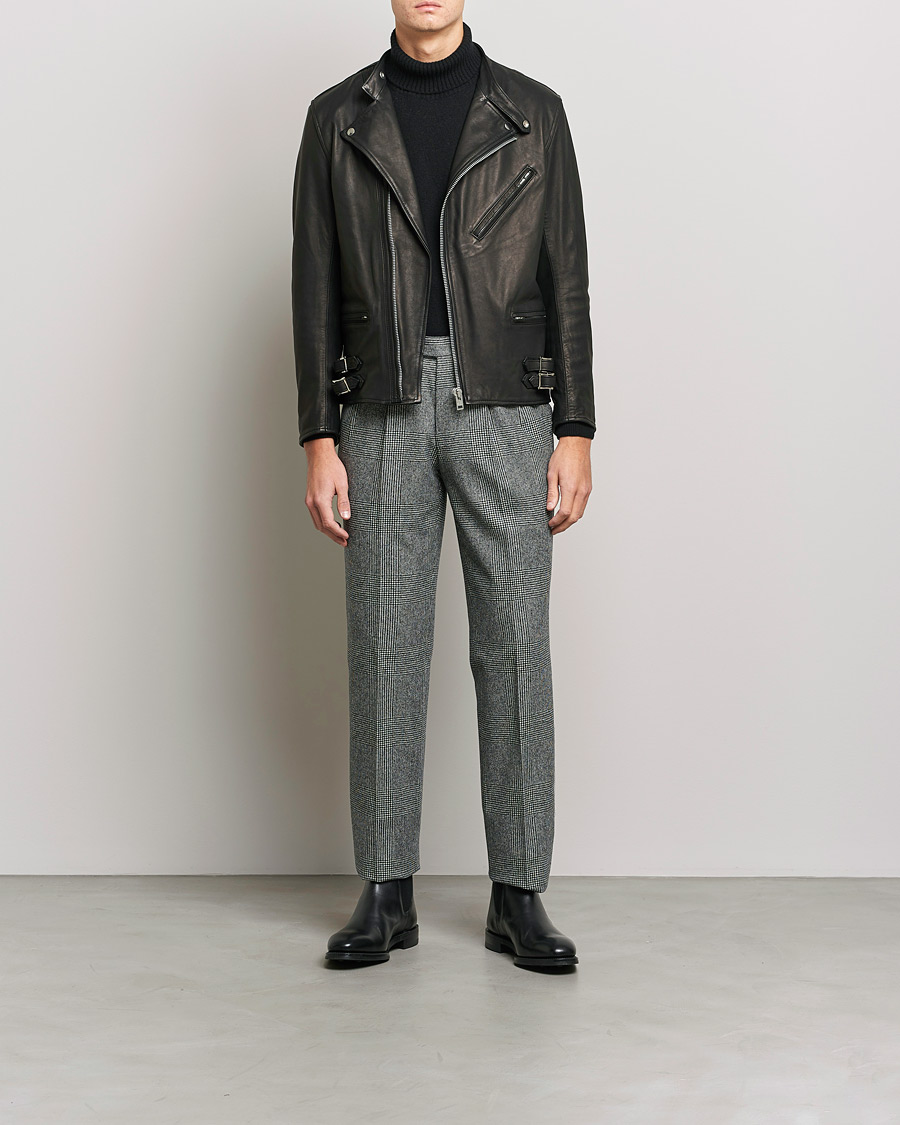 Mies | Flanellihousut | Beams F | Pleated Flannel Trousers Grey Check