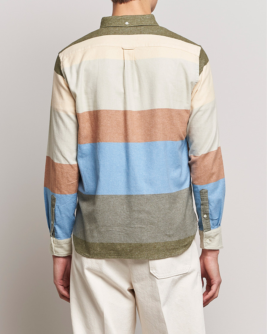 Mies | Kauluspaidat | BEAMS PLUS | Flannel Multi Stripe Shirt Olive/Cream