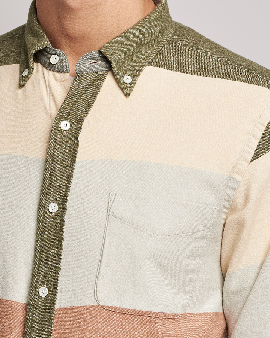 Mies | Kauluspaidat | BEAMS PLUS | Flannel Multi Stripe Shirt Olive/Cream
