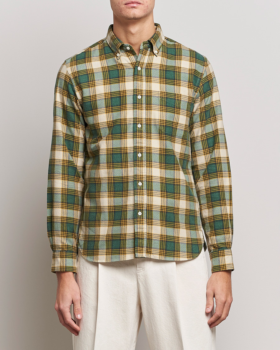 Mies | Preppy Authentic | BEAMS PLUS | Flannel Button Down Shirt Green Check