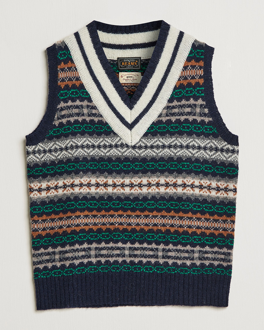 Mies | Puserot | BEAMS PLUS | Fairisle Cricket Knit Vest Navy