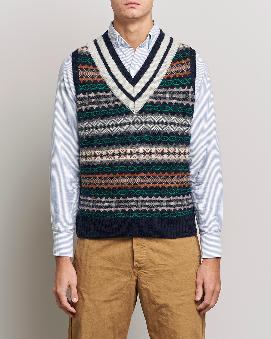 Mies | Puserot | BEAMS PLUS | Fairisle Cricket Knit Vest Navy