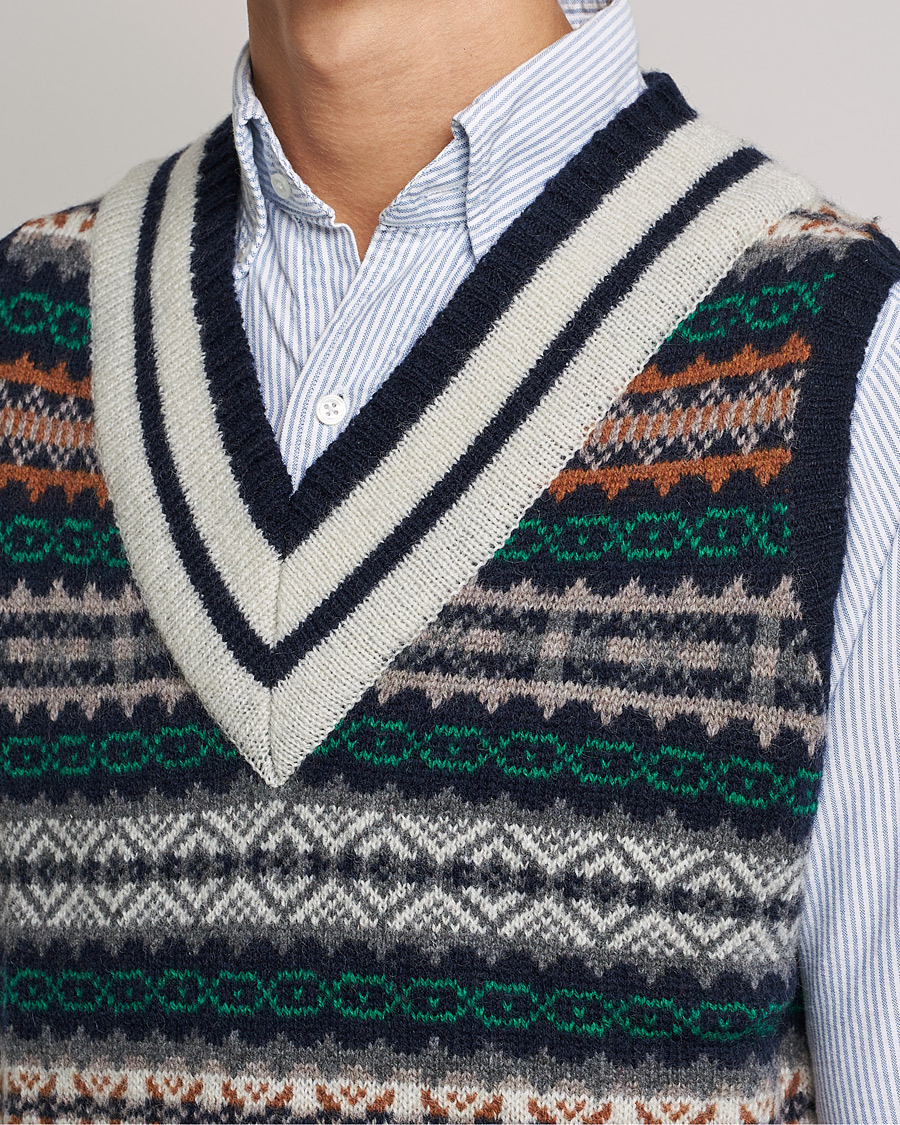 Mies | Puserot | BEAMS PLUS | Fairisle Cricket Knit Vest Navy