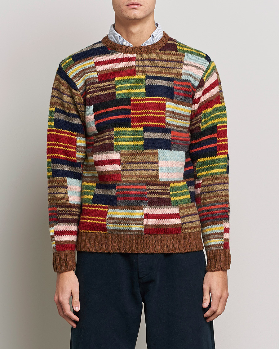 Mies | Japanese Department | BEAMS PLUS | Hand Knit Patchwork Sweater Multi Stripe