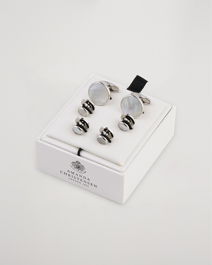 Mies | Kalvosinnapit | Amanda Christensen | Cufflink & Shirt Studs Set White/Silver