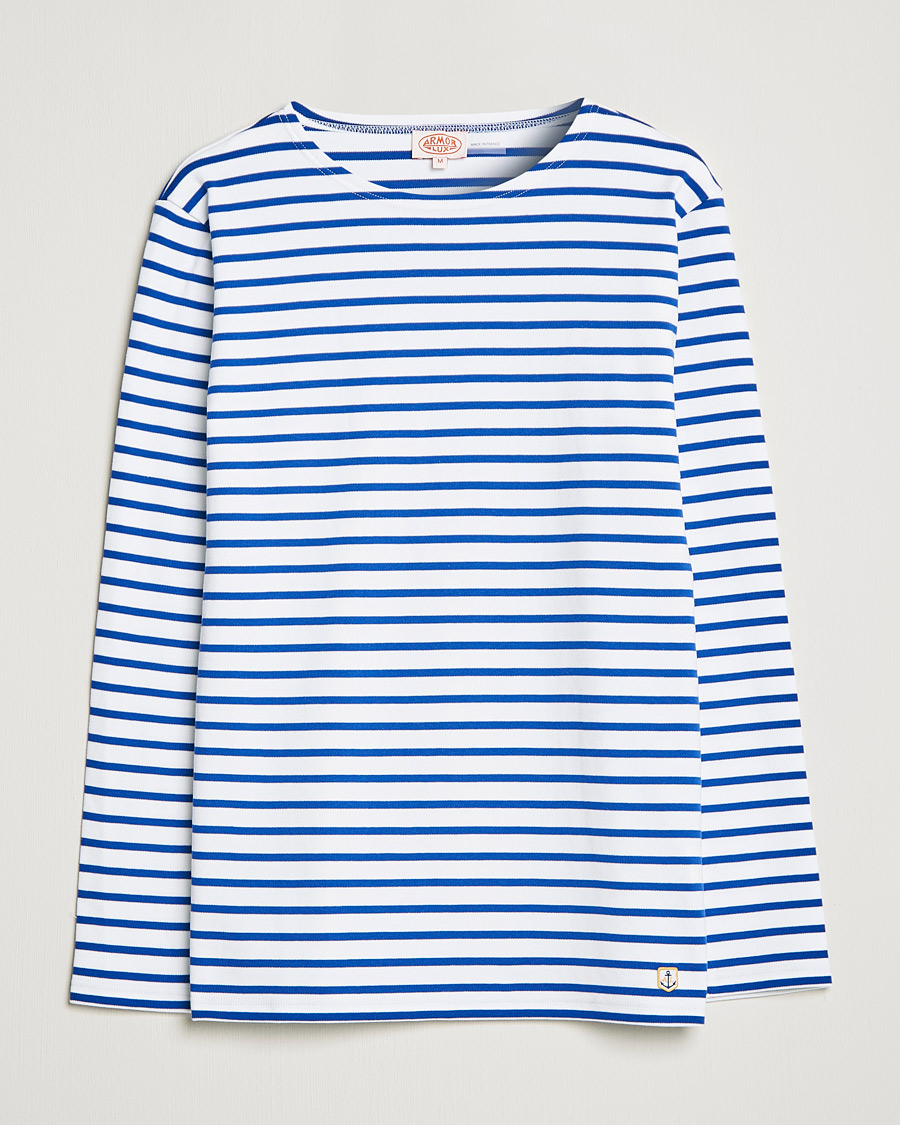 Mies | Pitkähihaiset t-paidat | Armor-lux | Houat Héritage Stripe Long Sleeve T-Shirt White/Blue