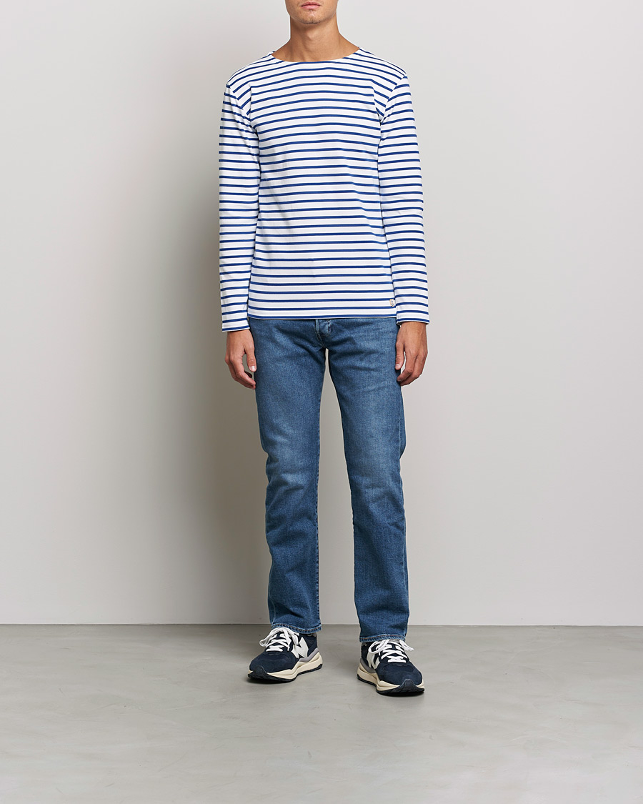 Mies | T-paidat | Armor-lux | Houat Héritage Stripe Long Sleeve T-Shirt White/Blue