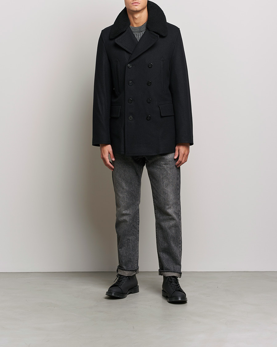 Mies | Takit | Gloverall | Churchill Reefer Shearling Peacoat Black