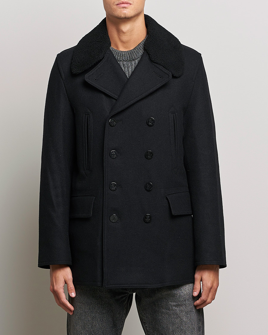 Mies | Takit | Gloverall | Churchill Reefer Shearling Peacoat Black