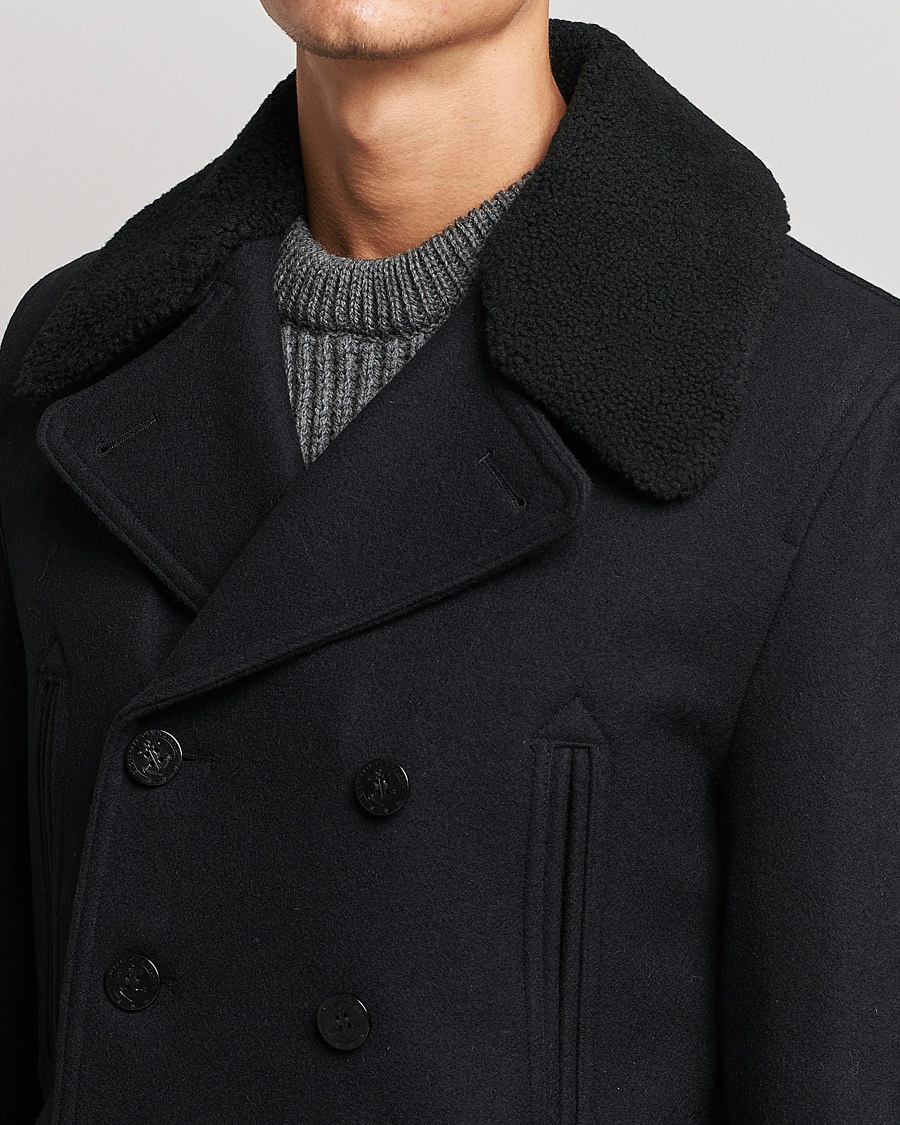 Gloverall Churchill Reefer Shearling Peacoat Black osoitteesta CareOfCarl.f