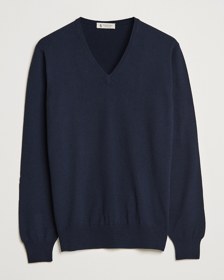 Mies | Puserot | Piacenza Cashmere | Cashmere V Neck Sweater Navy