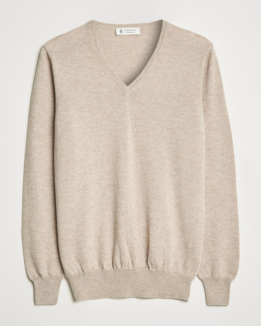 Mies | Puserot | Piacenza Cashmere | Cashmere V Neck Sweater Beige
