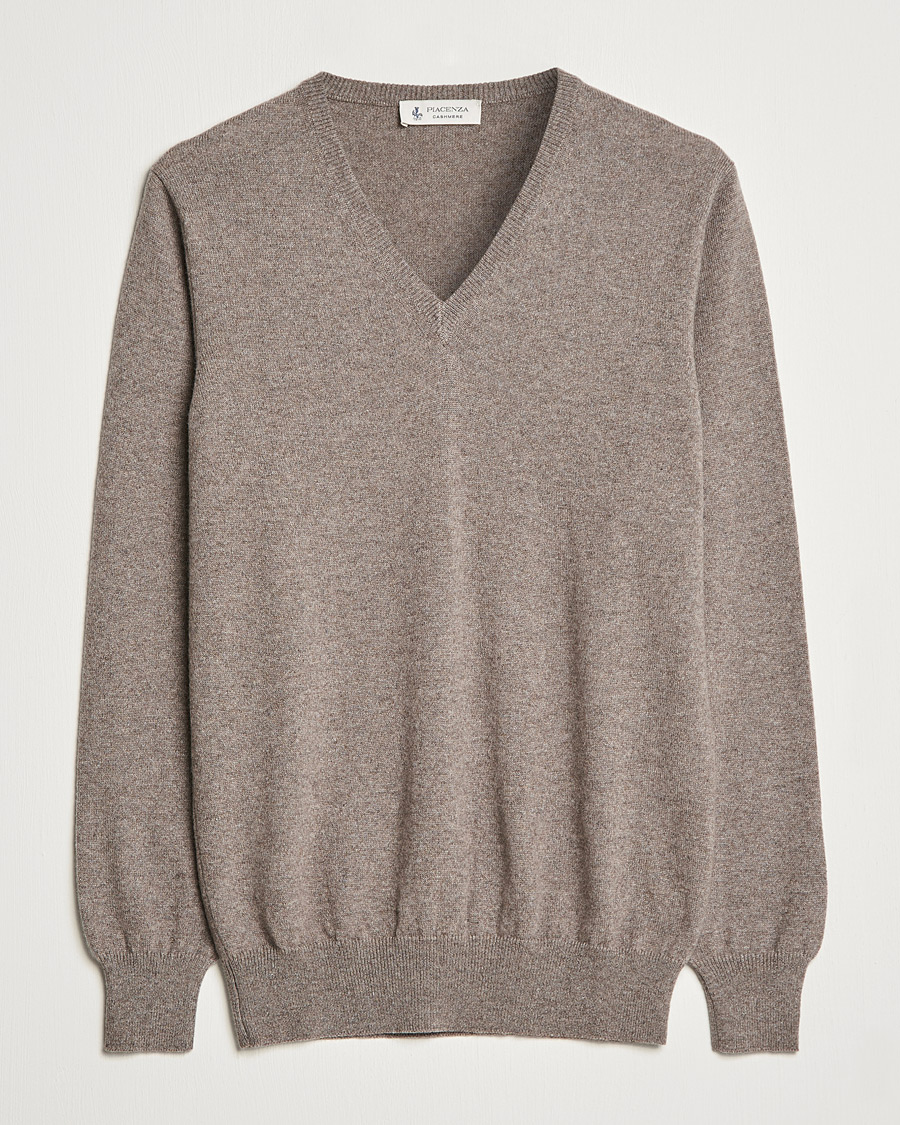 Mies | Puserot | Piacenza Cashmere | Cashmere V Neck Sweater Brown