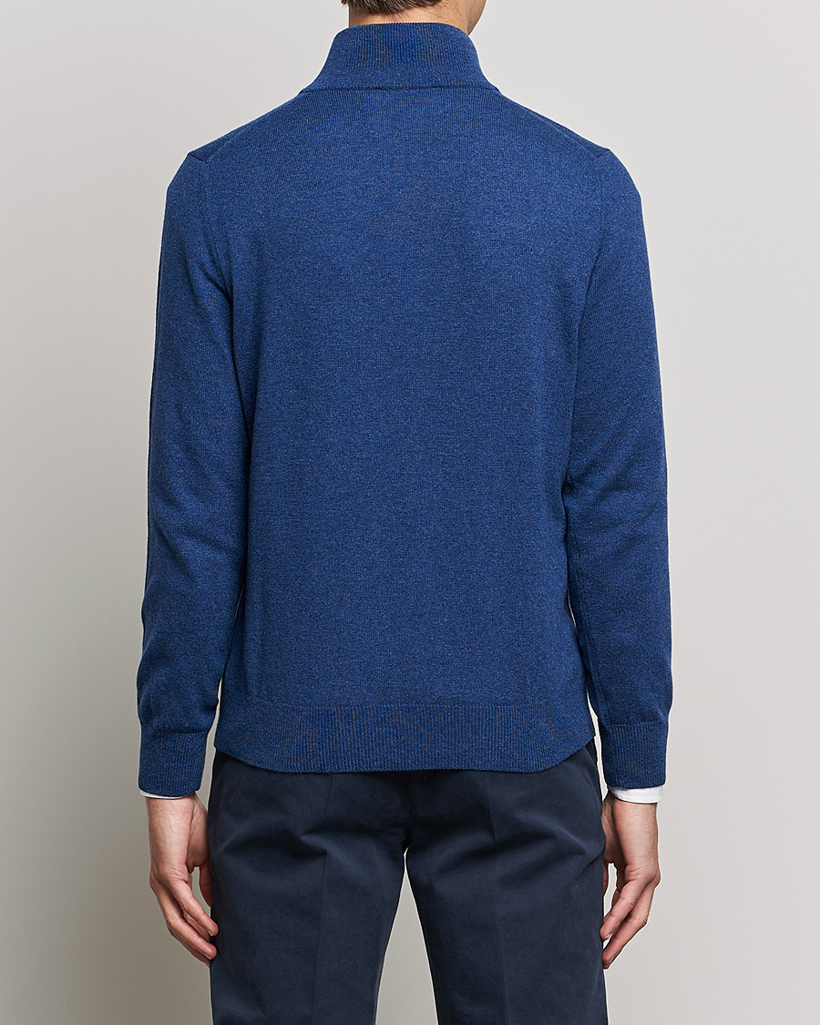 Mies | Puserot | Piacenza Cashmere | Cashmere Half Zip Sweater Indigo Blue