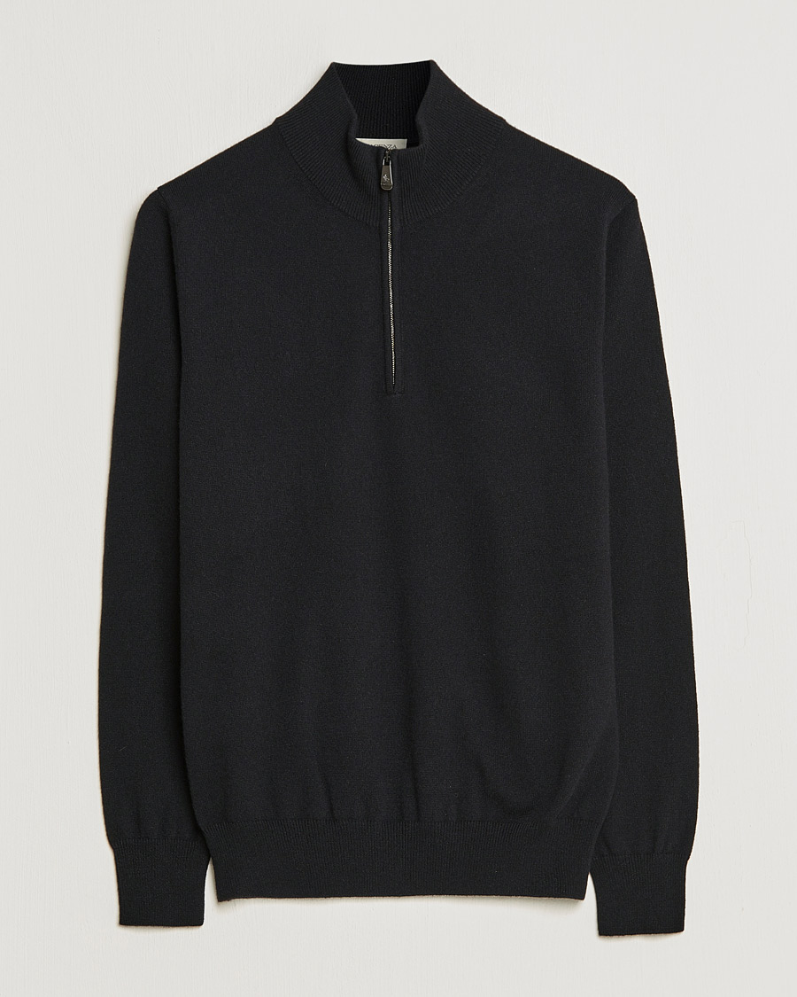 Mies | Puserot | Piacenza Cashmere | Cashmere Half Zip Sweater Black