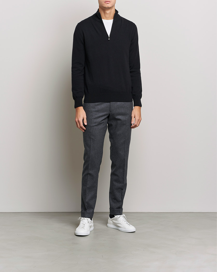 Mies | Puserot | Piacenza Cashmere | Cashmere Half Zip Sweater Black
