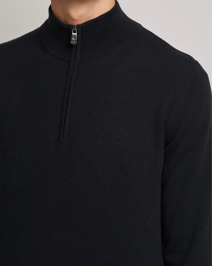 Mies | Puserot | Piacenza Cashmere | Cashmere Half Zip Sweater Black
