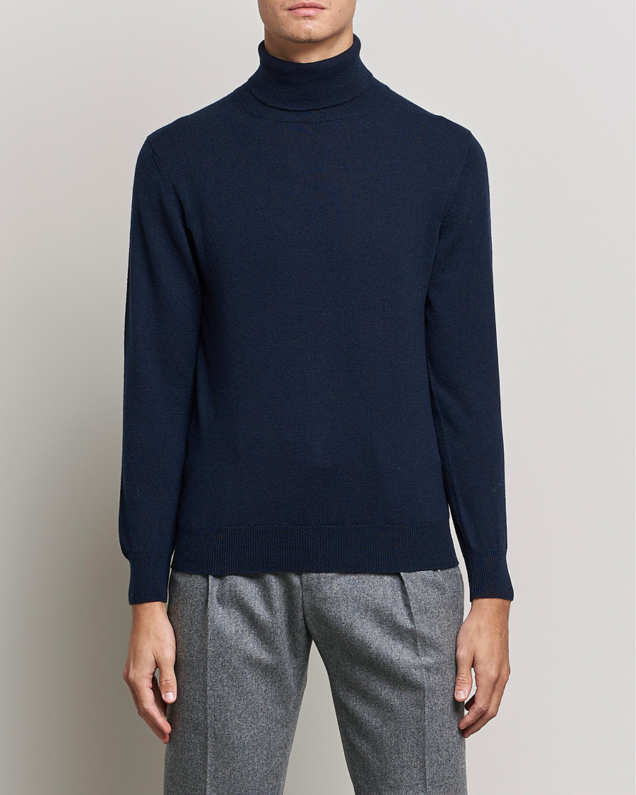 Mies | Puserot | Piacenza Cashmere | Cashmere Rollneck Sweater Navy