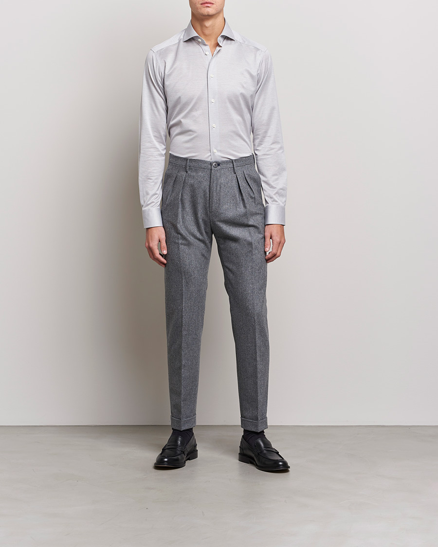 Mies | Kauluspaidat | Eton | King Knit Filo Di Scozia Shirt Grey