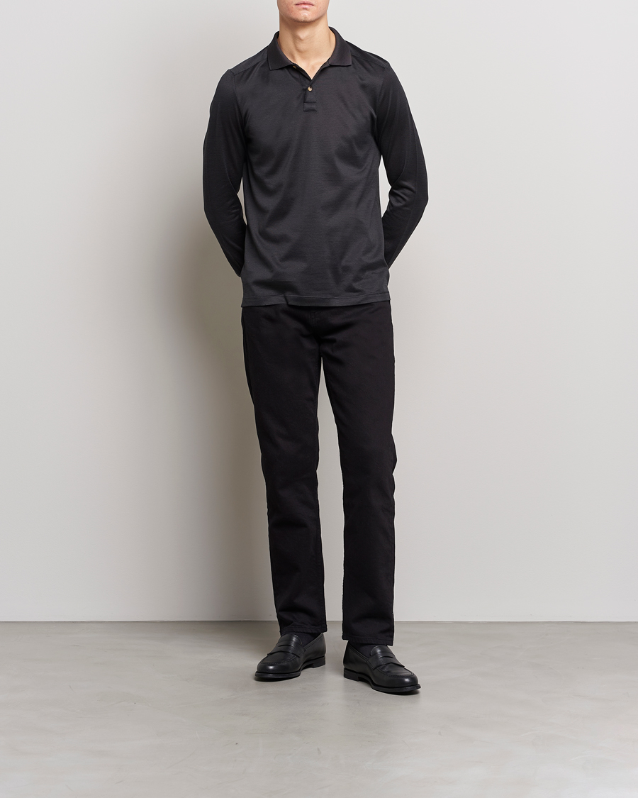 Mies | Uutuudet | Eton | Knit Jaquard Polo Shirt Black