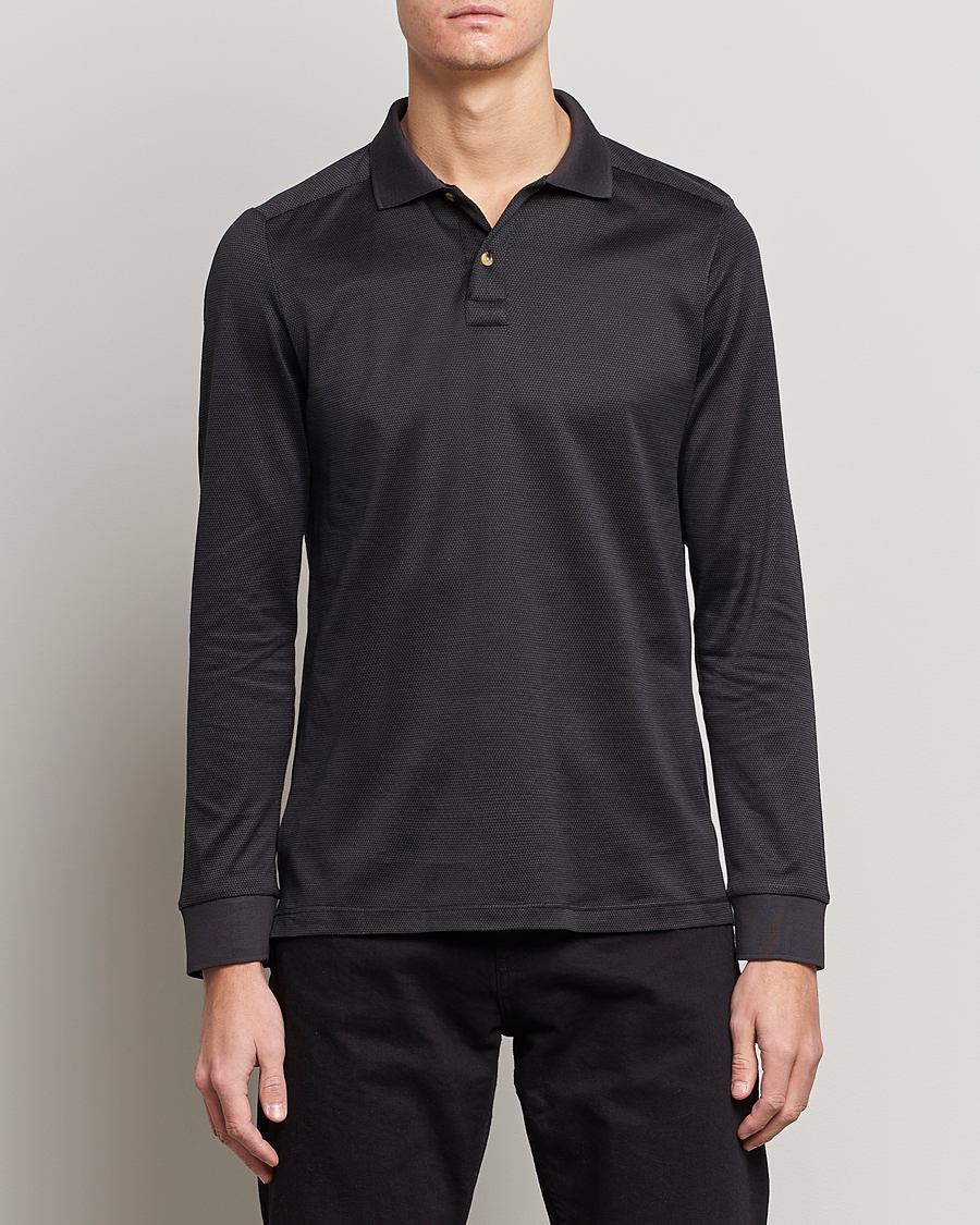 Mies | Pitkähihaiset pikeepaidat | Eton | Knit Jaquard Polo Shirt Black