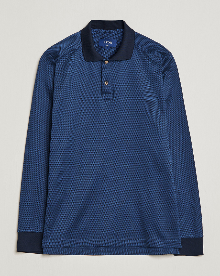 Mies | Pikeet | Eton | Knit Jaquard Polo Shirt Blue