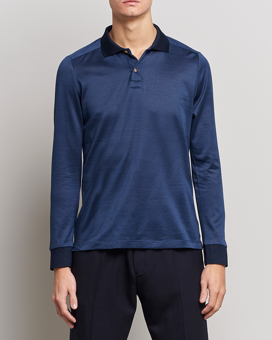 Mies | Pitkähihaiset pikeepaidat | Eton | Knit Jaquard Polo Shirt Blue