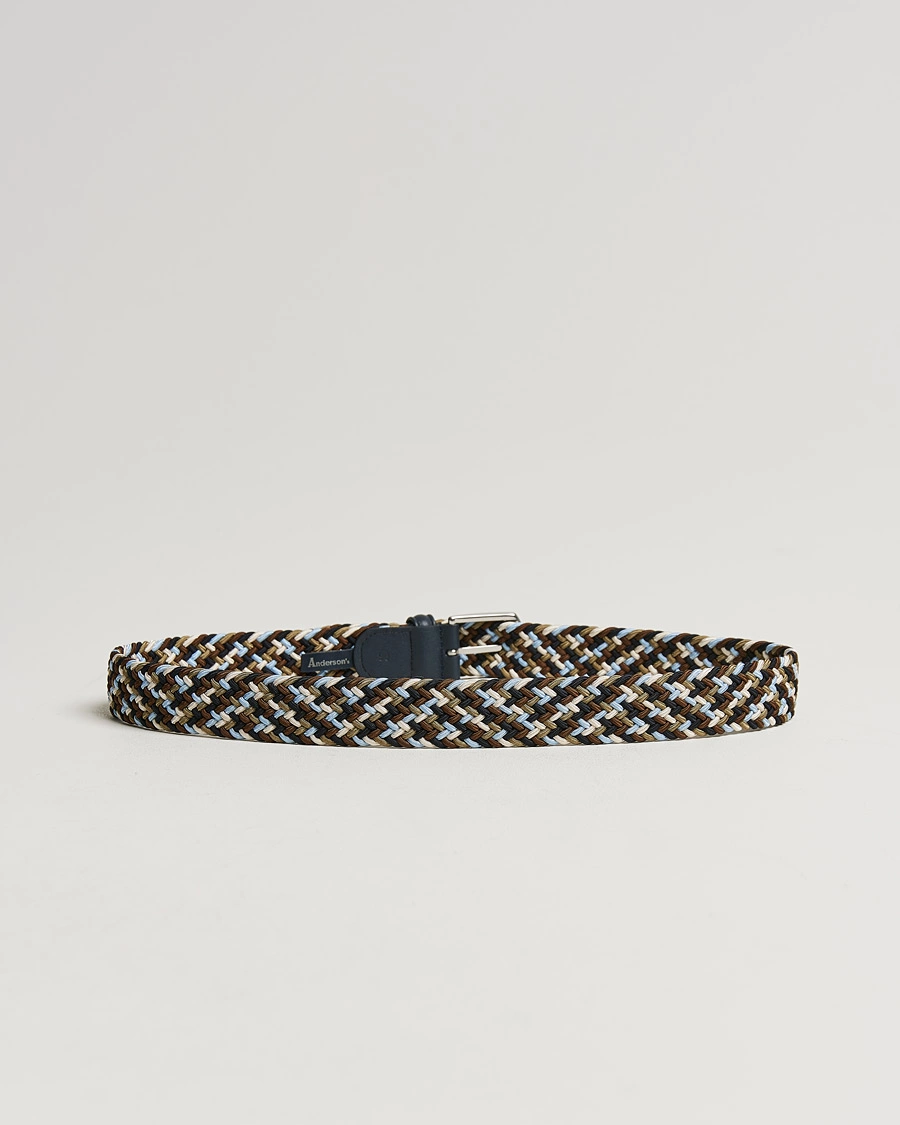 Mies | Asusteet | Anderson's | Stretch Woven 3,5 cm Belt Navy/Green/Brown