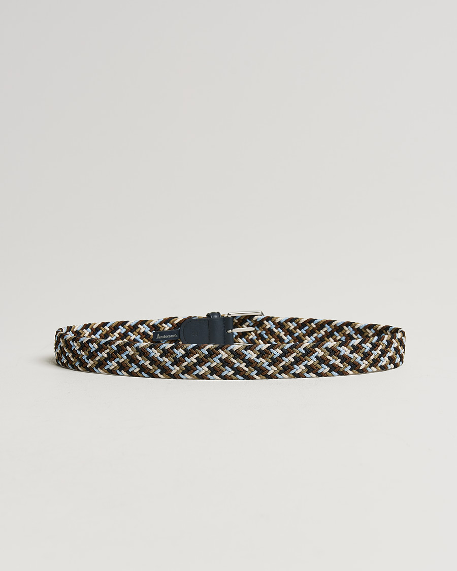 Mies | Vyöt | Anderson's | Stretch Woven 3,5 cm Belt Navy/Green/Brown