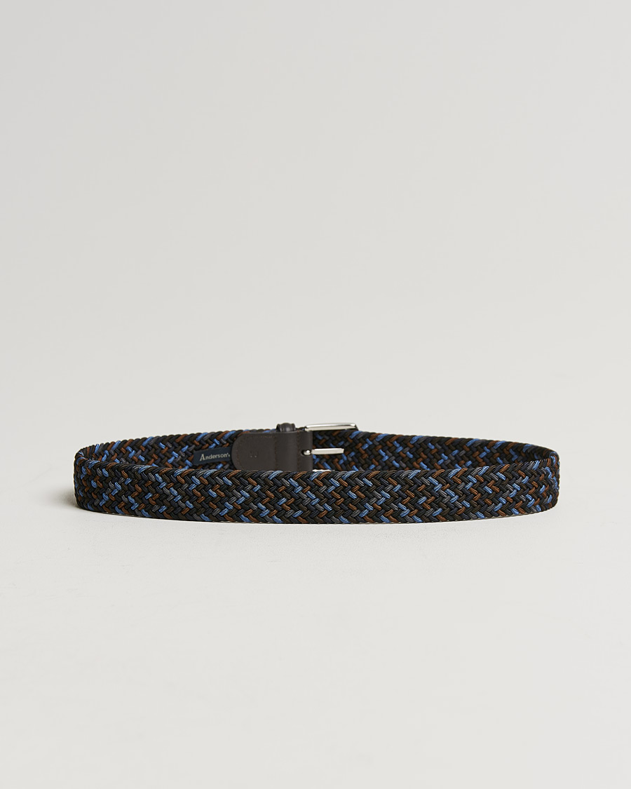 Mies | Italian Department | Anderson's | Stretch Woven 3,5 cm Belt Navy/Brown