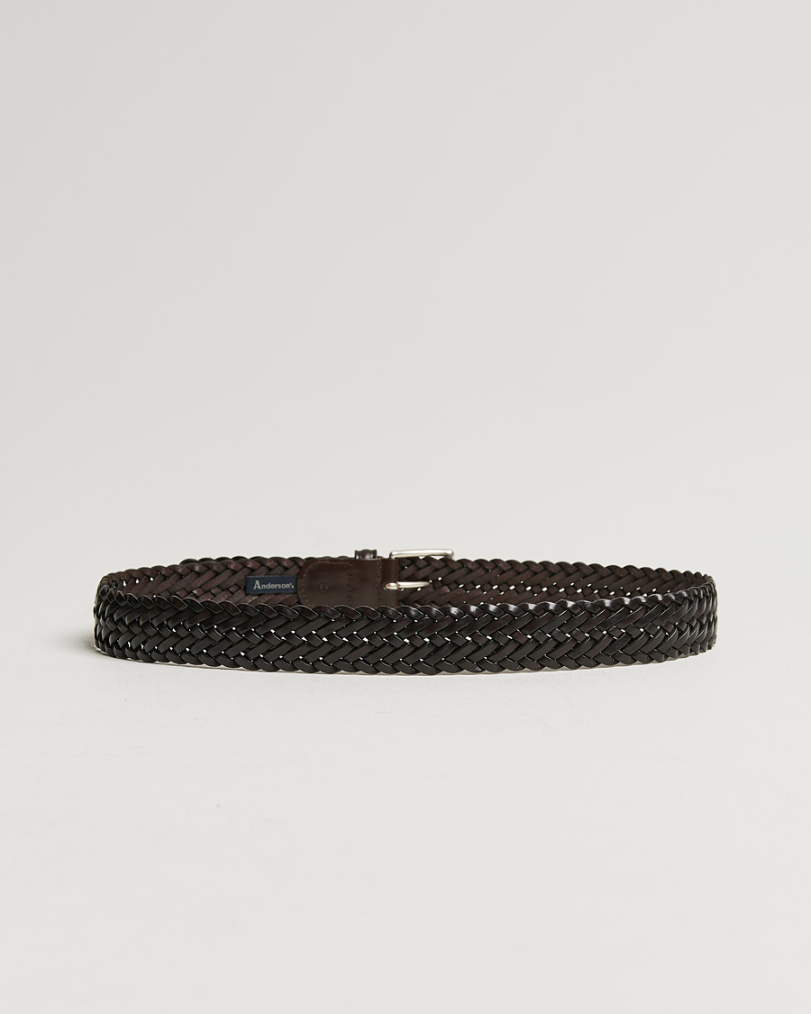 Mies | Vyöt | Anderson's | Woven Leather 3,5 cm Belt Dark Brown