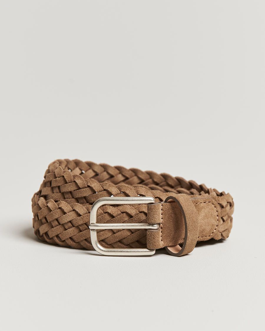 Mies | Vyöt | Anderson's | Woven Suede Belt 3 cm Beige