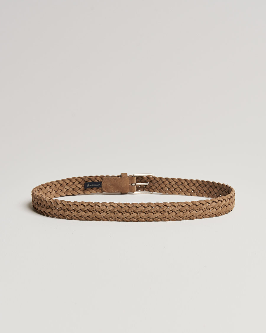 Mies | Italian Department | Anderson's | Woven Suede Belt 3 cm Beige