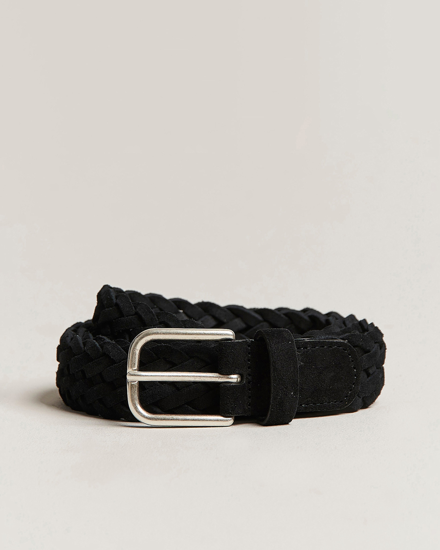 Mies |  | Anderson's | Woven Suede Belt 3 cm Black
