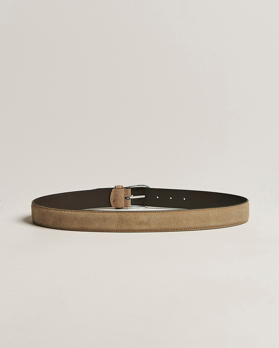 Mies | Italian Department | Anderson's | Suede 3,5 cm Belt Beige