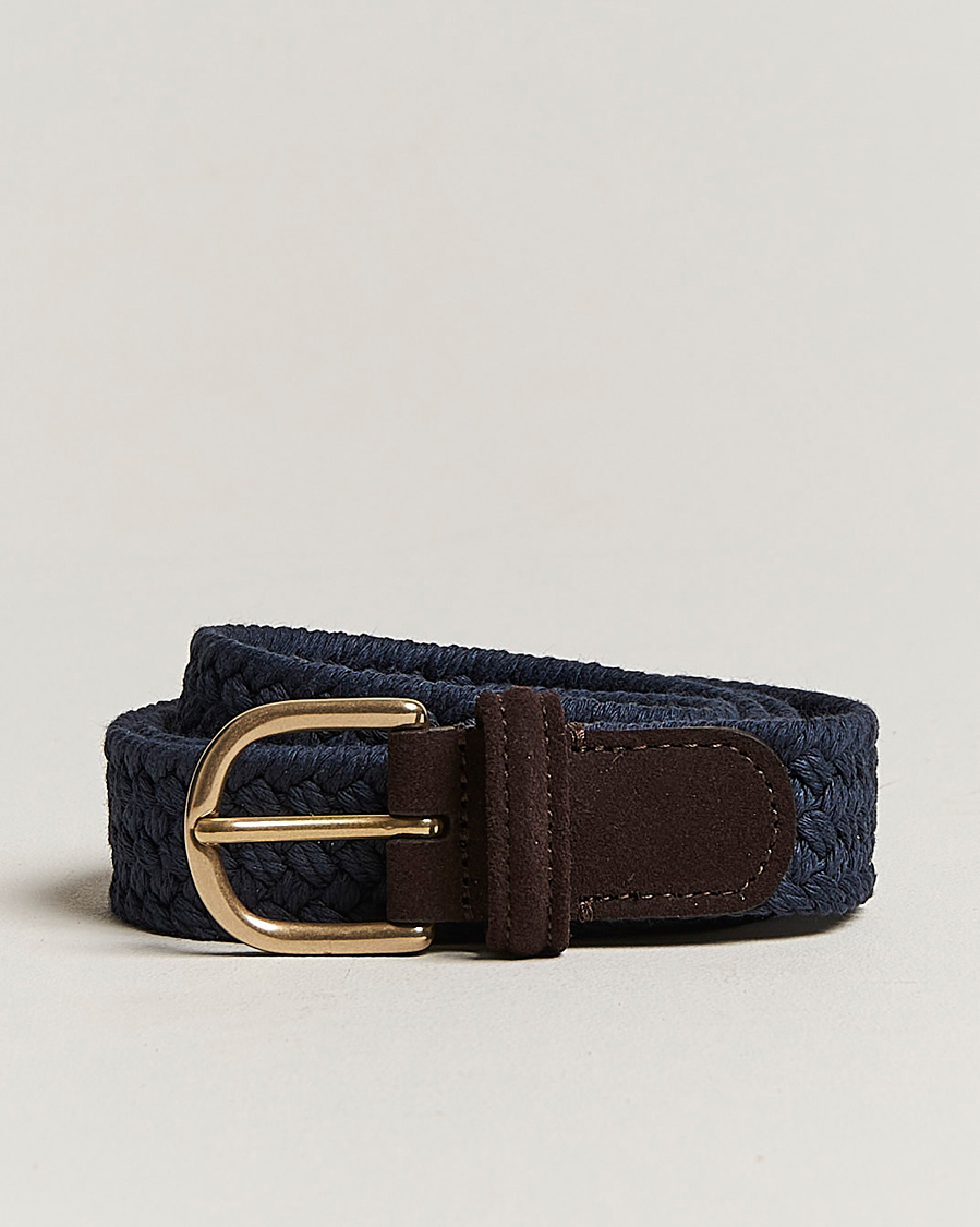 Mies | Vyöt | Anderson's | Braided Cotton Casual Belt 3 cm Navy