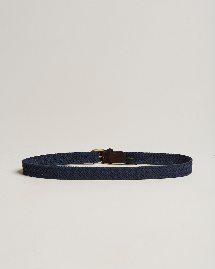 Mies | Italian Department | Anderson's | Braided Cotton Casual Belt 3 cm Navy