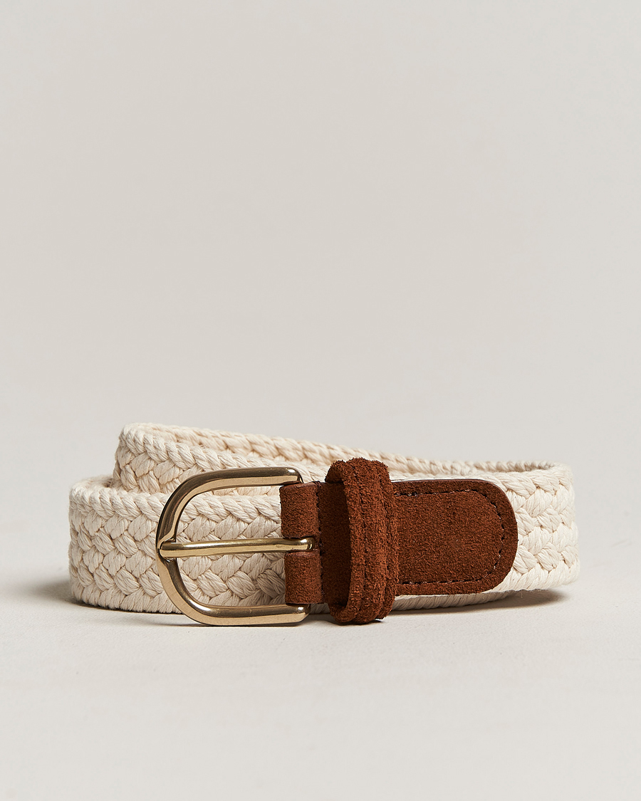 Mies | Vyöt | Anderson's | Braided Cotton Casual Belt 3 cm White