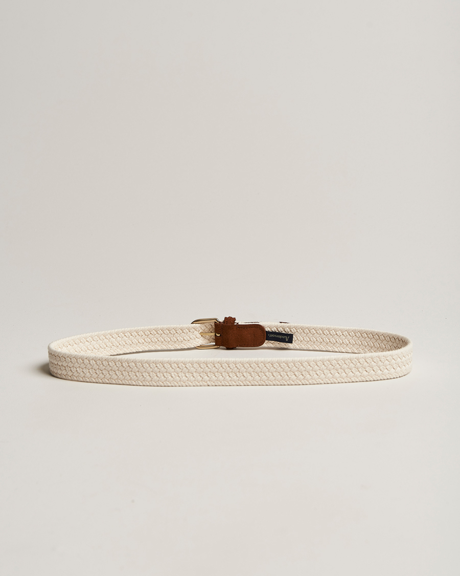 Mies | Italian Department | Anderson's | Braided Cotton Casual Belt 3 cm White
