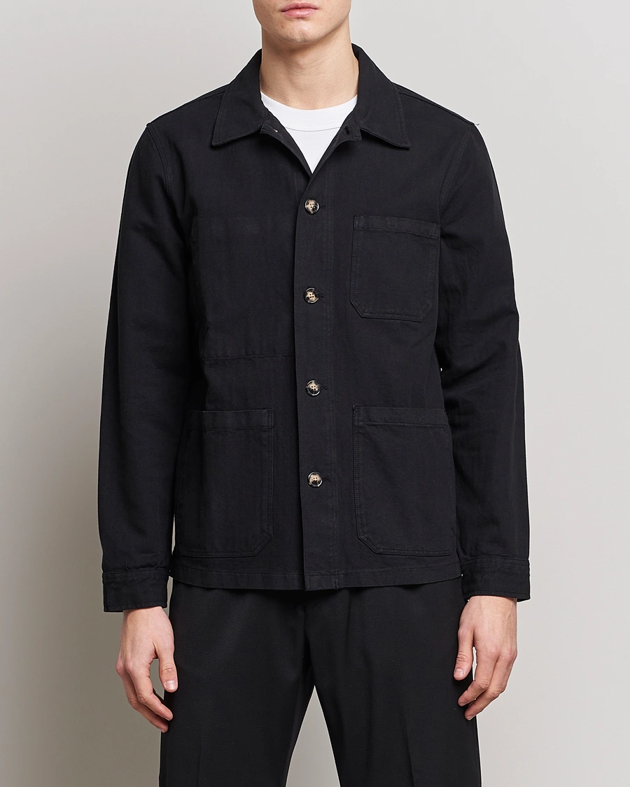 Mies | A Day's March | A Day's March | Original Herringbone Overshirt Regular Fit Black