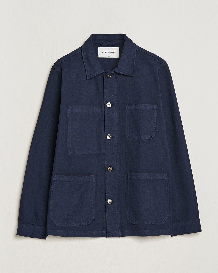 Mies | Kauluspaidat | A Day's March | Herringbone Overshirt Navy