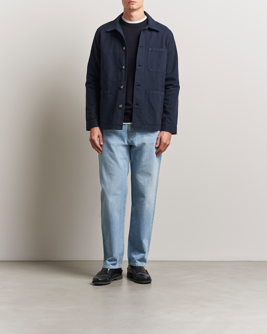 Mies | Kauluspaidat | A Day's March | Herringbone Overshirt Navy