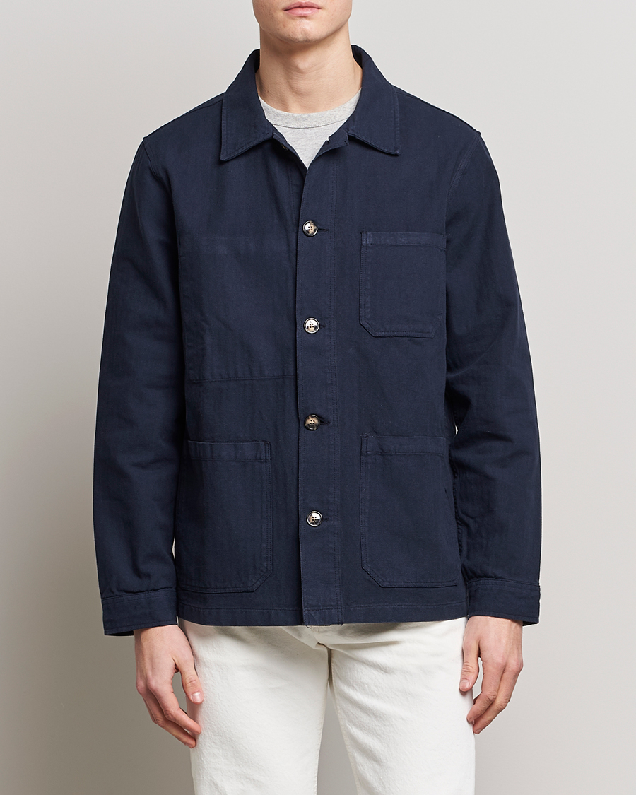 Mies | A Day's March | A Day's March | Original Herringbone Overshirt Regular Fit Navy