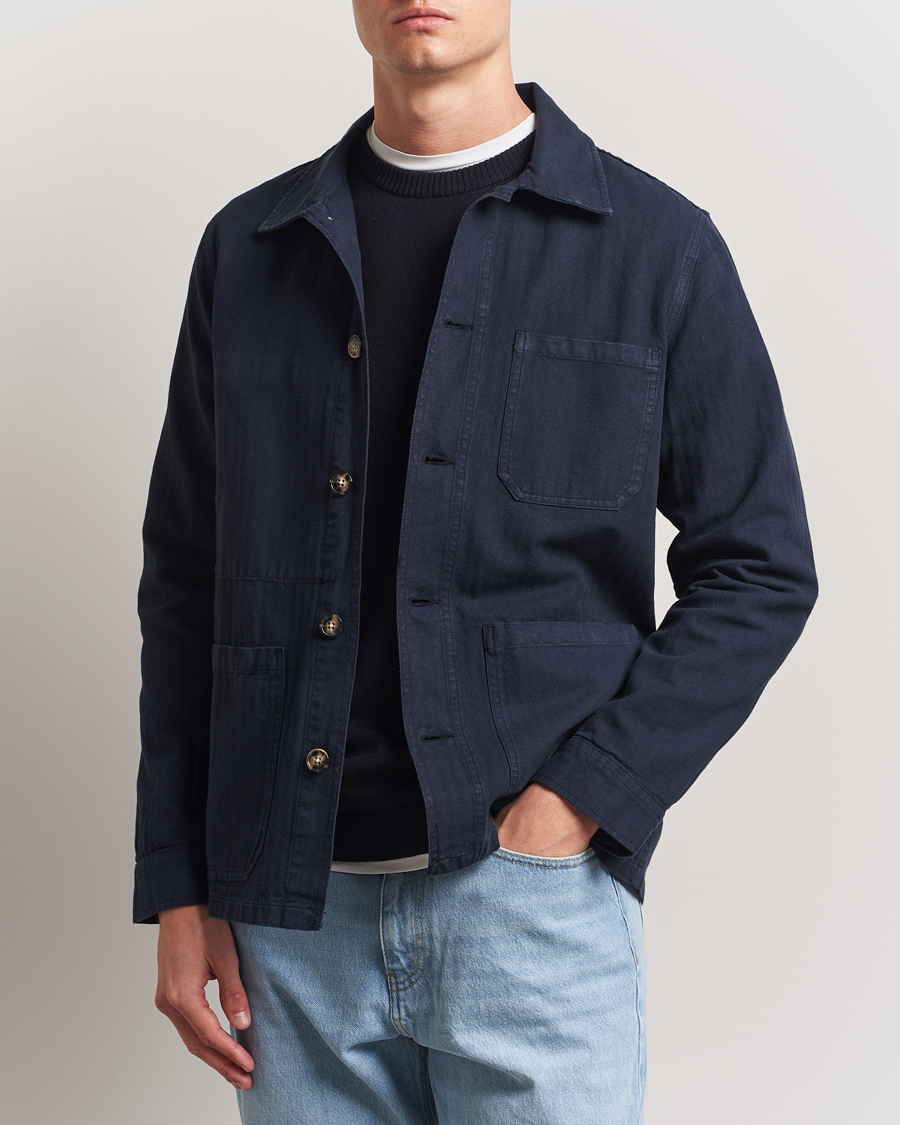 Mies | Kauluspaidat | A Day's March | Herringbone Overshirt Navy