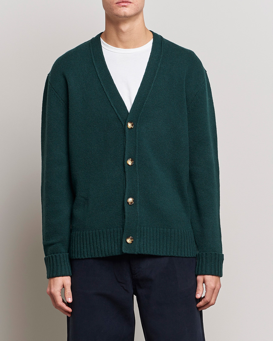 Mies | A Day's March | A Day's March | Snag Lambswool Cardigan Bottle Green