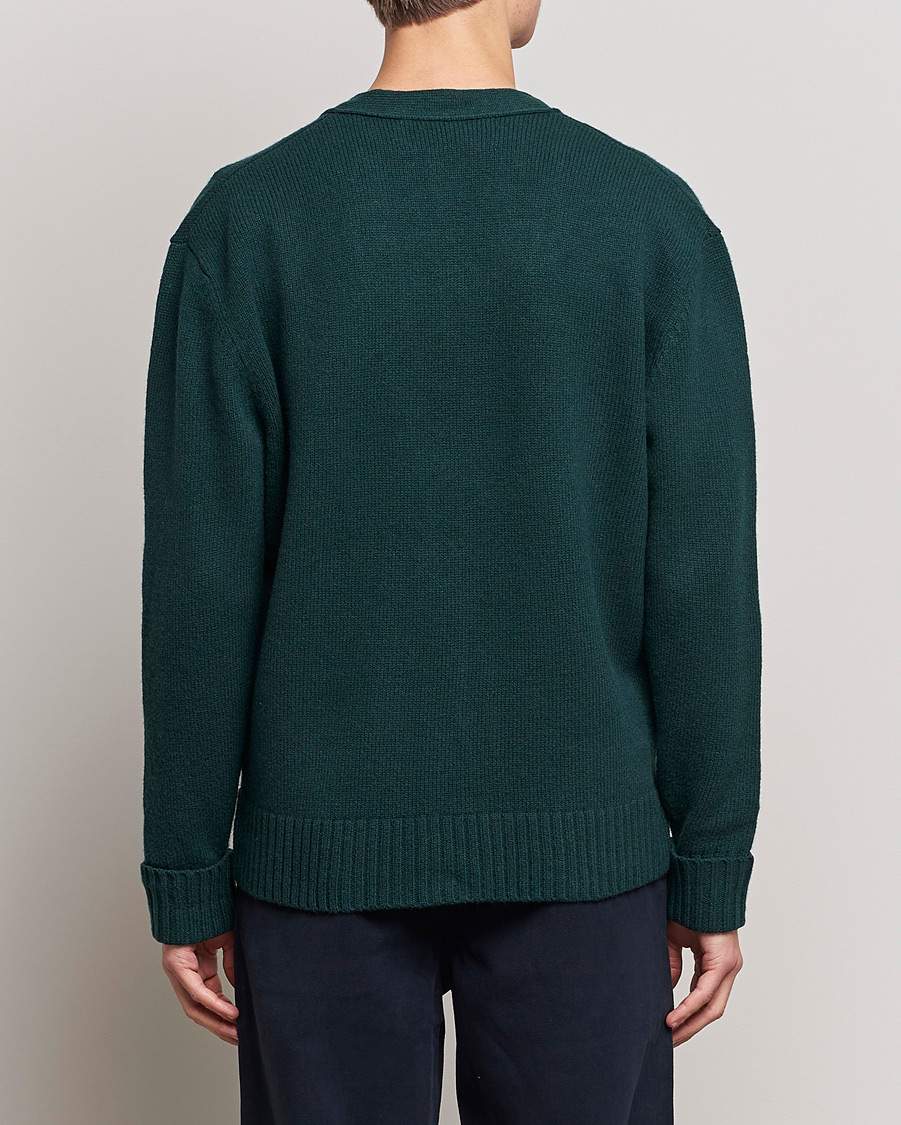 Mies | Puserot | A Day's March | Snag Lambswool Cardigan Bottle Green