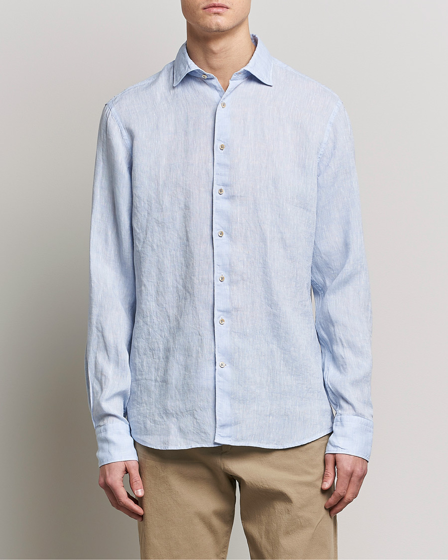 Mies |  | Stenströms | Fitted Body Cut Away Linen Shirt Light Blue