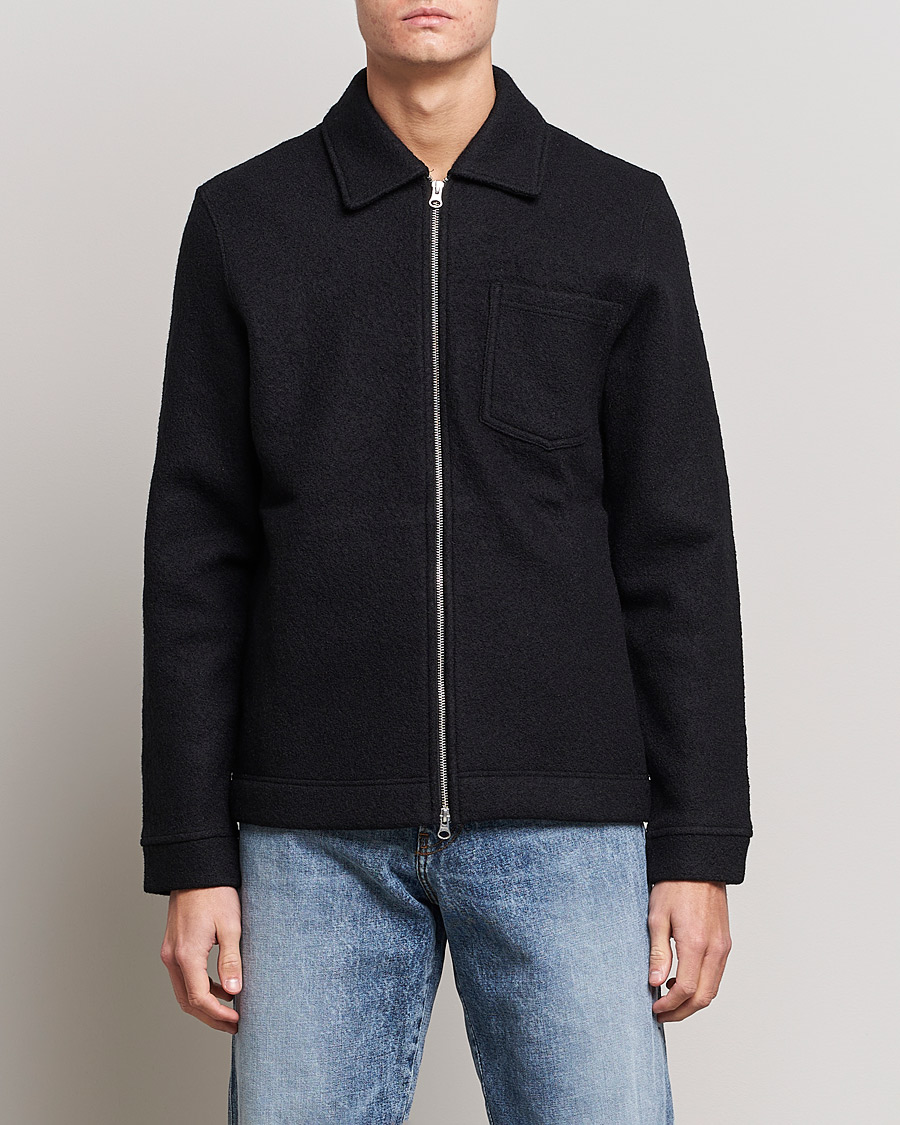 Mies | Paitatakkien aika | Samsøe & Samsøe | Hannes Boiled Wool Full Zip Overshirt Black