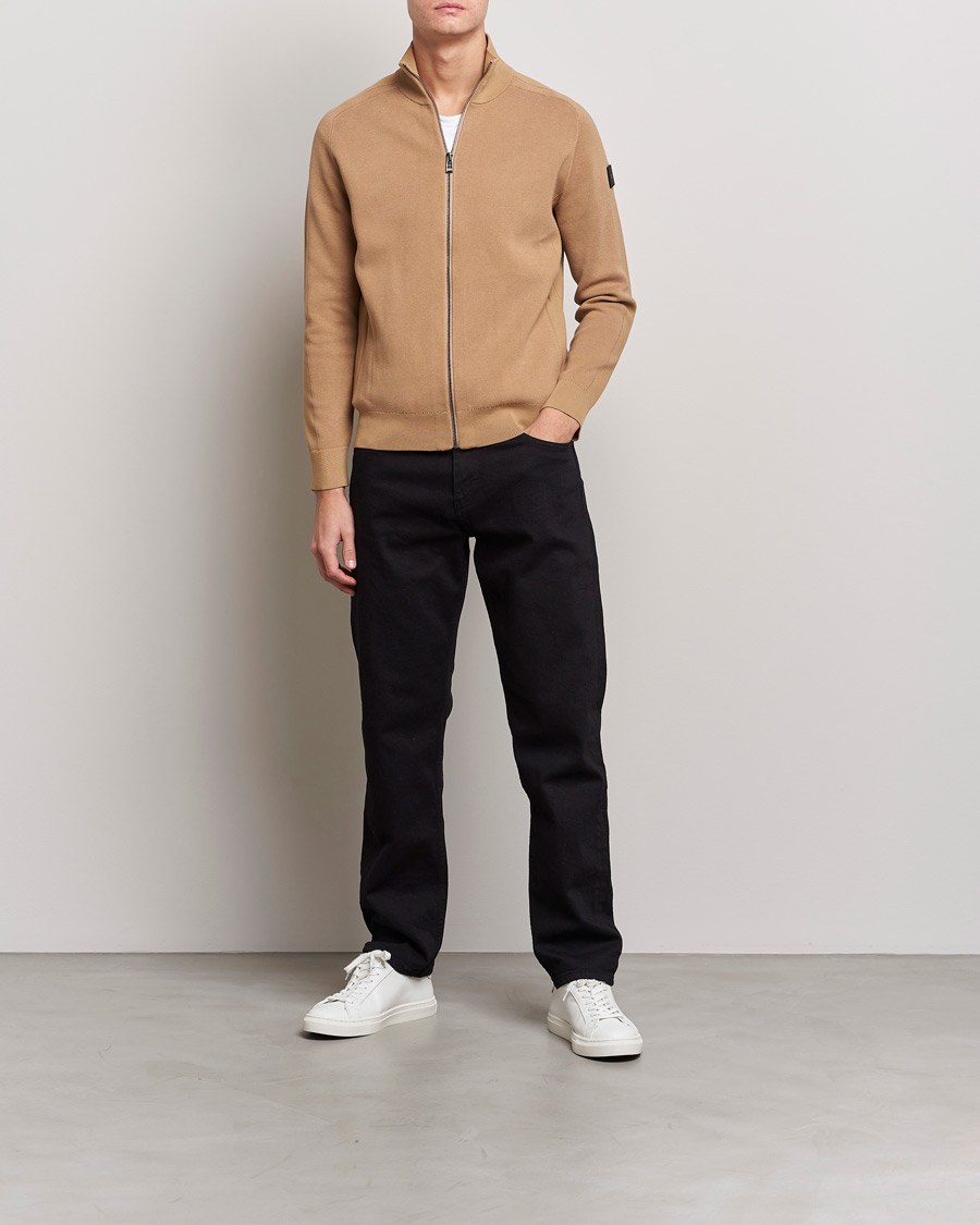 Mies | Puserot | BOSS BLACK | Fisio Knitted Full Zip Medium Beige