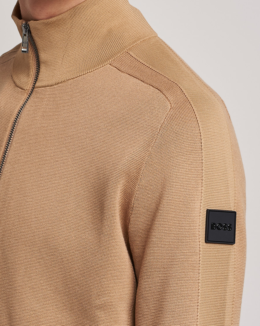 Mies | Puserot | BOSS BLACK | Fisio Knitted Full Zip Medium Beige